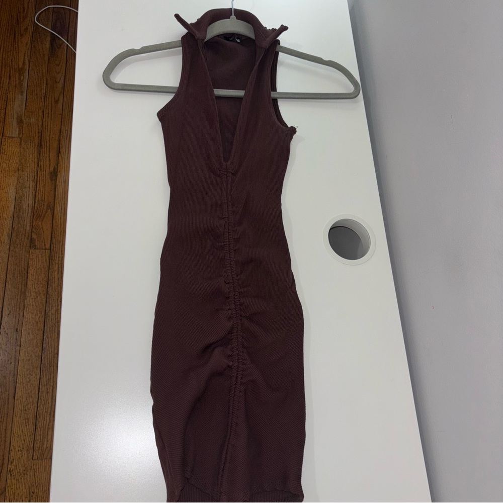 Brown Sleeveless Bodycon Dress